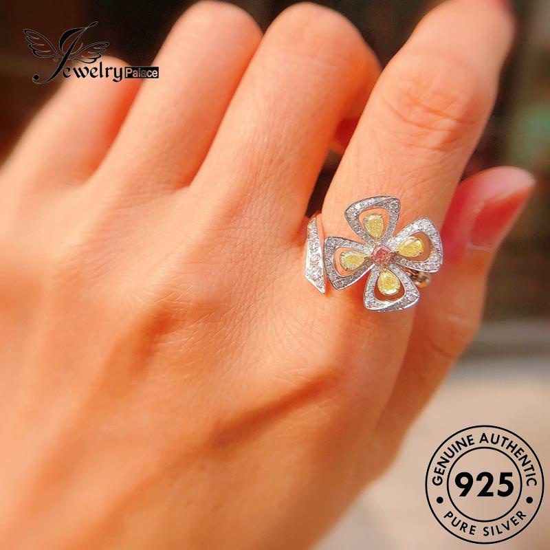 JEWELRYPALACE Kawin Original Murni Silver Silver korea Citrine Asli 925 Perak Wanita Cincin Nikah Sterling Aksesori Simple Perhiasan Flowers R1840