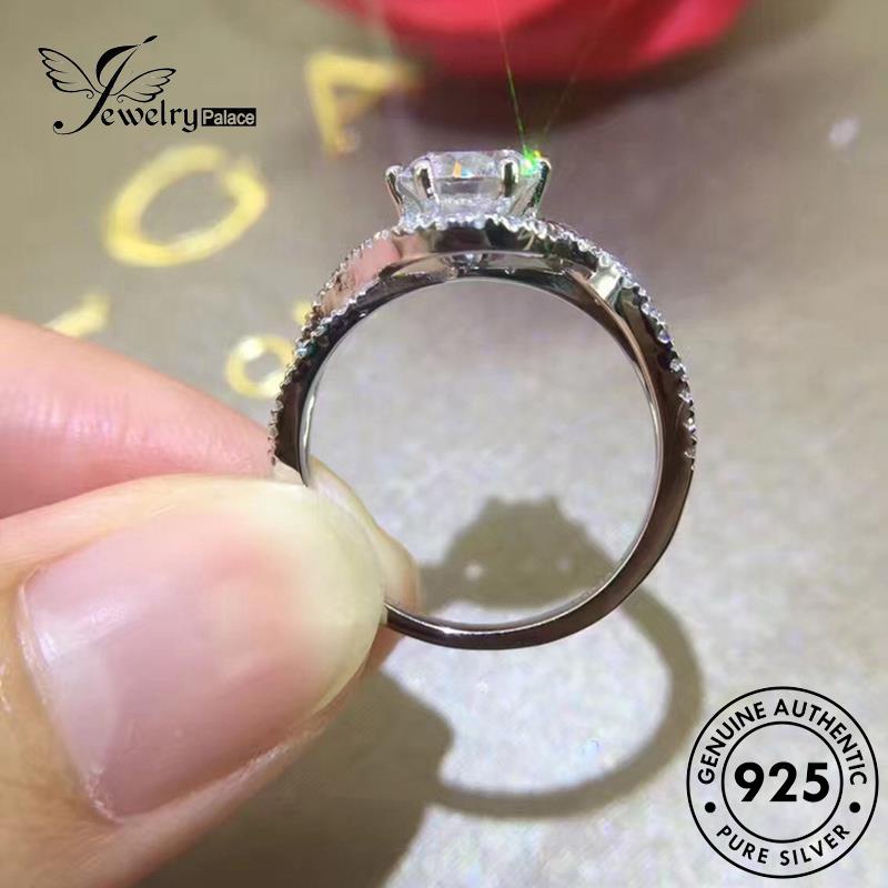 JEWELRYPALACE Kawin Nikah Silver Asli Cincin Perhiasan Wanita Aksesori Silver korea Sterling Moissanite 925 Original Simple Perak Murni Intertwined Diamond R1761
