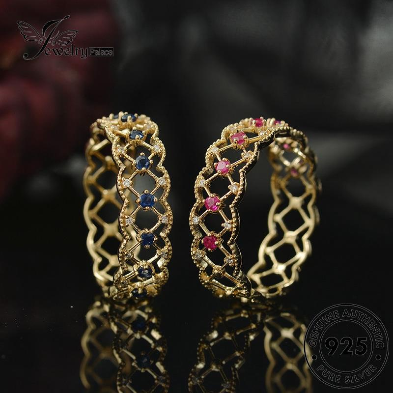 JEWELRYPALACE Murni Sterling Flower Asli Perhiasan Creative Wanita Sapphire Lace Perak Nikah korea Silver Kawin Aksesori Original 925 Silver Cincin R1983