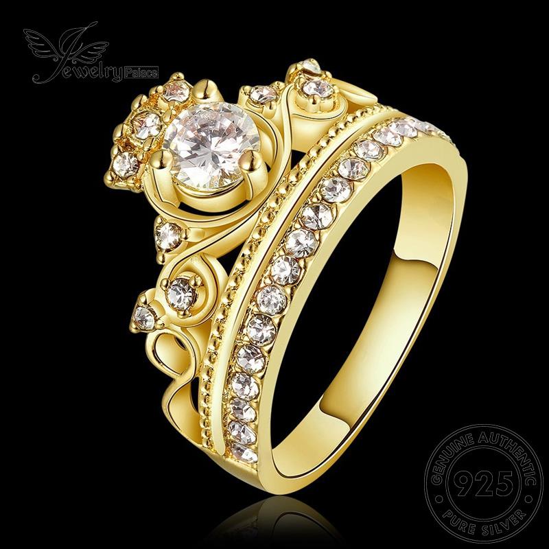 JEWELRYPALACE Moissanite Original Perhiasan Diamond Kawin Asli Gold Vintage Perak Sterling Silver Wanita Cincin 925 Murni Aksesori Crown korea Nikah Silver R2113