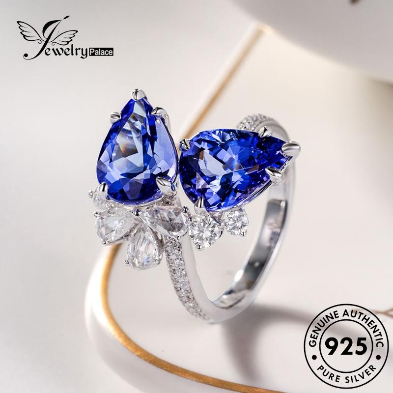 JEWELRYPALACE Aksesori Nikah Sterling Retro Sapphire Drop Wanita 925 Shape Original korea Perhiasan Silver Asli Perak Kawin Murni Silver Cincin R2116