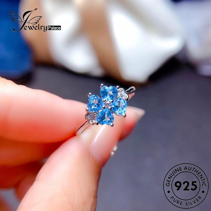 JEWELRYPALACE Sterling Leaf Aquamarine Four Silver Clover Personalized Aksesori Nikah Perak Original Cincin Murni 925 Perhiasan Kawin Silver korea Wanita Asli R2121