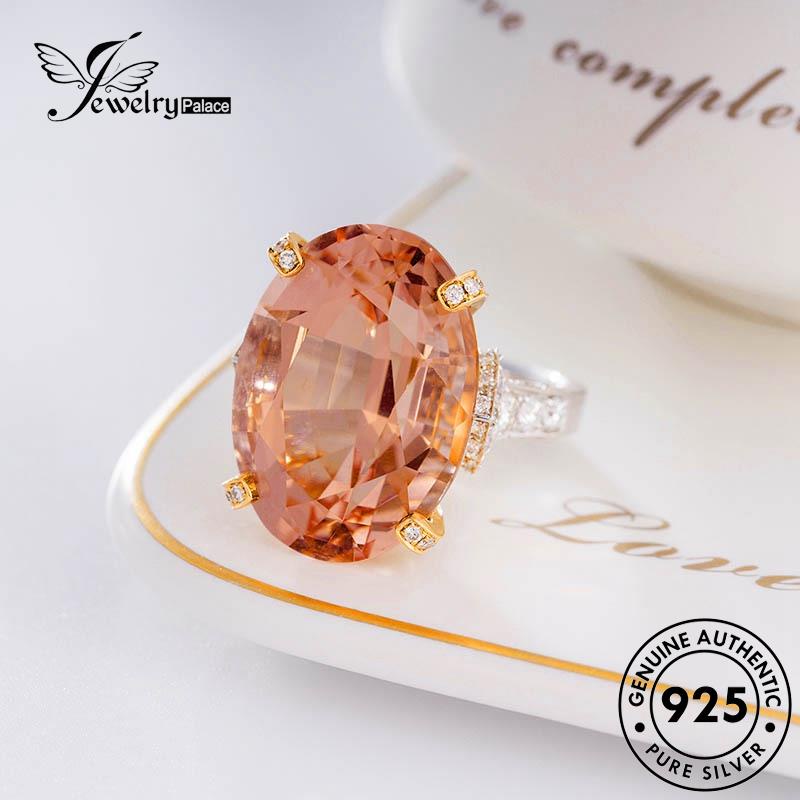 JEWELRYPALACE Wanita Perak korea Silver Cincin Citrine Oval Sterling Nikah Kawin Murni 925 Silver Asli Vintage Aksesori Original Perhiasan R2127