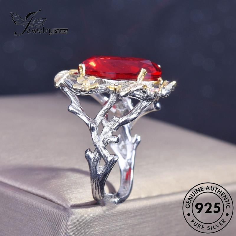 JEWELRYPALACE Murni Aksesori Retro Sterling Perak Two-Color 925 Cincin Kawin Nikah Ruby Perhiasan Asli Silver Silver Original Wanita korea R2129