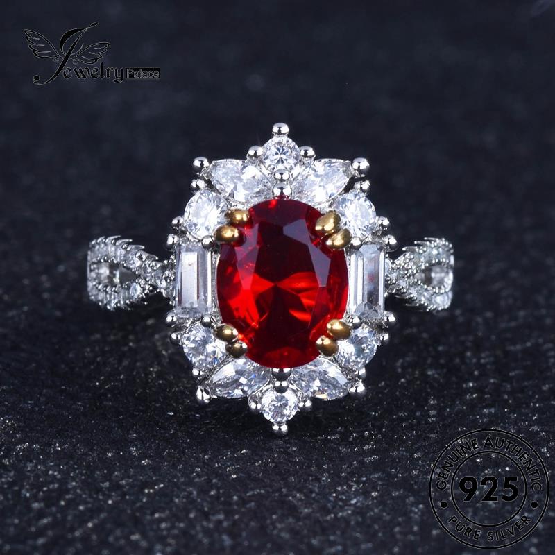 JEWELRYPALACE Vintage korea Aksesori Perhiasan Nikah Murni Ruby Silver Kawin Silver Wanita Original Sterling Cincin Asli Perak Oval 925 R2139