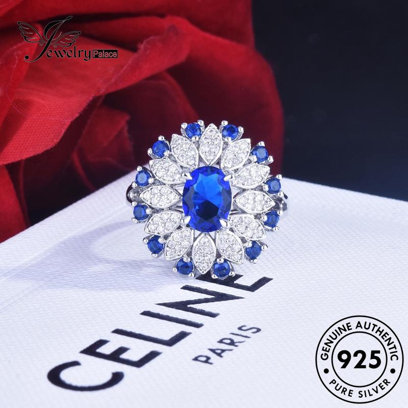 JEWELRYPALACE Aksesori Kawin 925 Asli Flowers Silver Silver Original Wanita Nikah Murni Fashion korea Perhiasan Sterling Cincin Perak Sapphire R2168