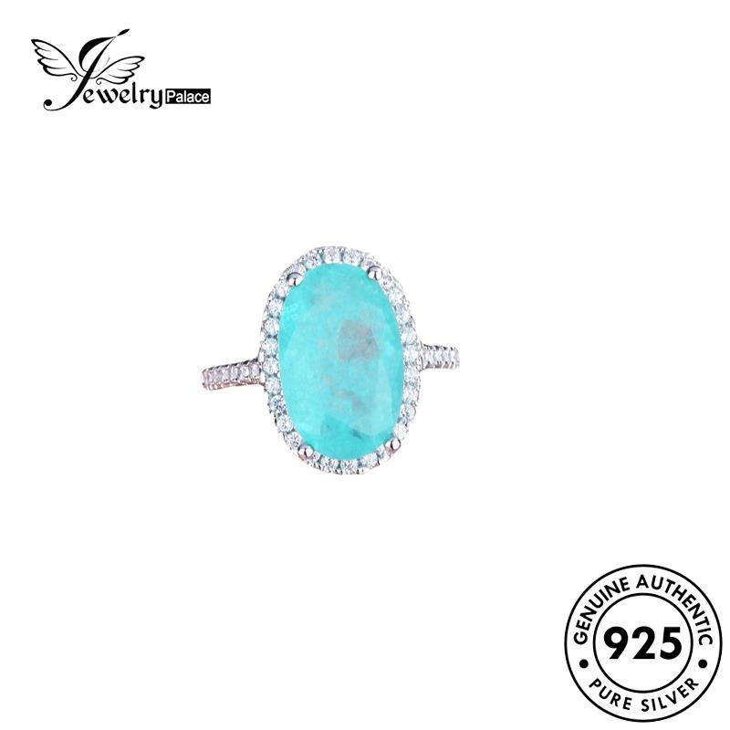 JEWELRYPALACE Vintage Silver Nikah Kawin Aquamarine Murni Aksesori korea Perak Original Silver Sterling Asli Perhiasan 925 Oval Wanita Cincin R2172