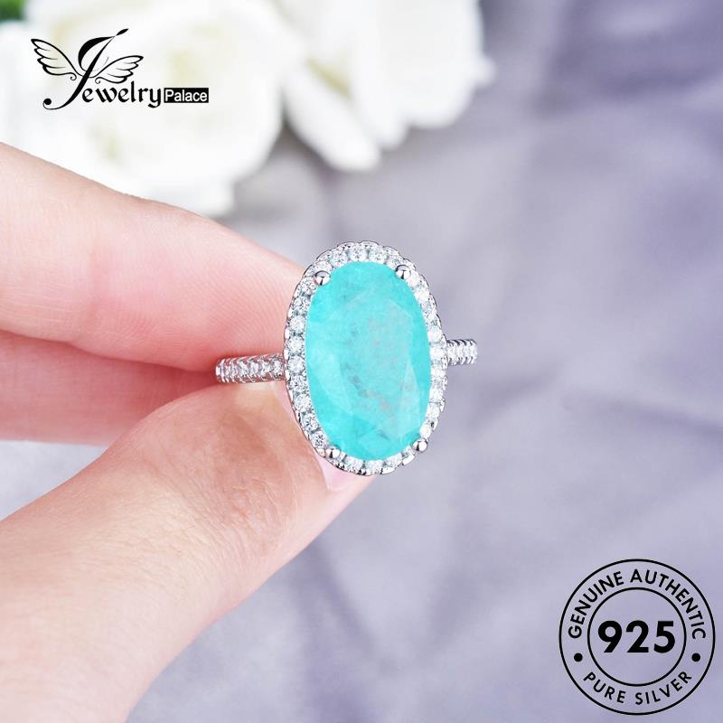 JEWELRYPALACE Vintage Silver Nikah Kawin Aquamarine Murni Aksesori korea Perak Original Silver Sterling Asli Perhiasan 925 Oval Wanita Cincin R2172