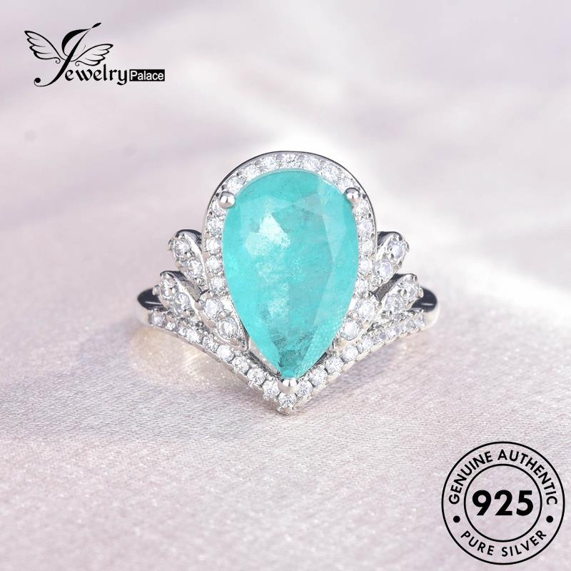 JEWELRYPALACE Pear Shape Kawin Murni Cincin Aquamarine Asli Wanita korea Sterling Nikah Perak Silver Vintage Original Perhiasan 925 Silver Aksesori R2176