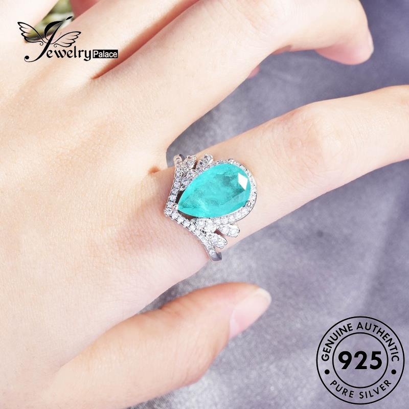 JEWELRYPALACE Pear Shape Kawin Murni Cincin Aquamarine Asli Wanita korea Sterling Nikah Perak Silver Vintage Original Perhiasan 925 Silver Aksesori R2176