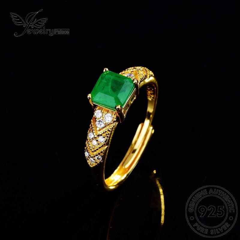 JEWELRYPALACE Perhiasan Sterling korea Silver Silver Emerald Asli Kawin Cincin Murni Wanita 925 Gold Aksesori Nikah Perak Square Original Retro R2209