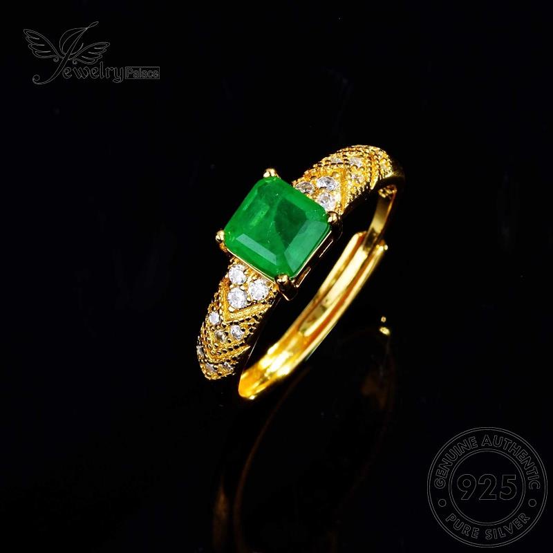 JEWELRYPALACE Perhiasan Sterling korea Silver Silver Emerald Asli Kawin Cincin Murni Wanita 925 Gold Aksesori Nikah Perak Square Original Retro R2209