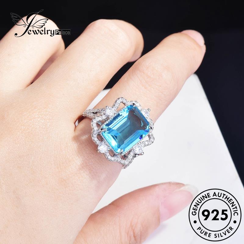 JEWELRYPALACE Simple Murni Original Nikah Square Wanita Kawin 925 Perak Cincin Aquamarine Asli Sterling Aksesori Silver korea Silver Perhiasan R2211