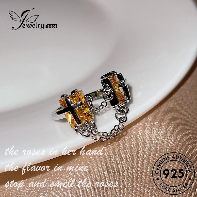 JEWELRYPALACE korea Sterling Diamond 925 Perhiasan Asli Wanita Original Creative Murni Cross Silver Perak Pink Aksesori Silver Cincin Kawin Nikah Crystal R2333