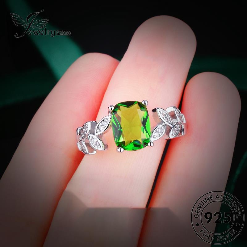 JEWELRYPALACE Wanita Original Temperament 925 korea Nikah Kawin Silver Sterling Perhiasan Aksesori Asli Murni Perak Leaves Emerald Silver Cincin R2358