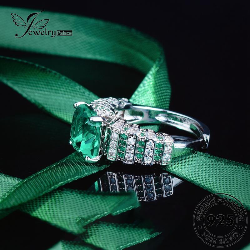 JEWELRYPALACE Nikah Perak Simple Sterling Silver Asli Silver Aksesori Kawin Square Wanita korea Original Cincin 925 Perhiasan Murni Emerald R2356