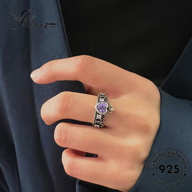 JEWELRYPALACE Kawin Vintage Wanita Cincin Murni Original Sterling Silver 925 Amethyst korea Crown Nikah Asli Aksesori Silver Perhiasan Perak R2420