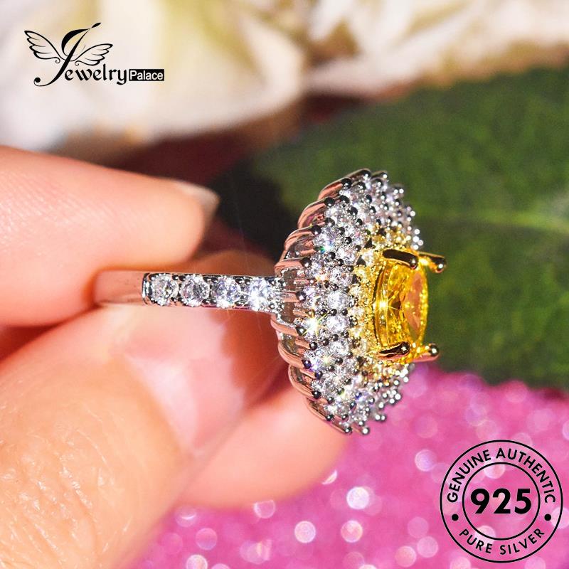 JEWELRYPALACE 925 Perak Temperament Silver Aksesori Sterling korea Nikah Asli Citrine Perhiasan Wanita Kawin Round Original Silver Cincin Murni R2494