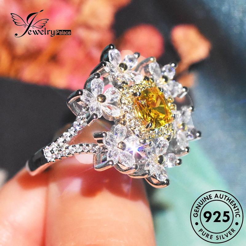 JEWELRYPALACE Luxury Aksesori Murni Kawin Sterling Wanita Perhiasan Snowflake Nikah Citrine Perak Silver Asli Original Cincin korea Silver 925 R2498