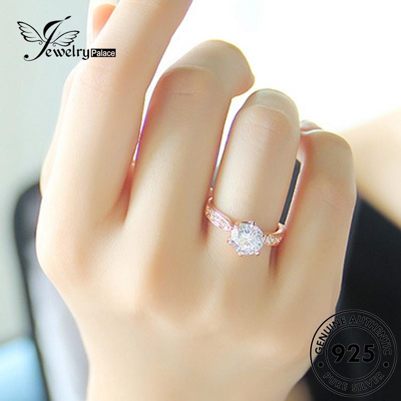 JEWELRYPALACE Kawin Perhiasan Asli Gold Cincin Silver Silver Sterling Nikah 925 Perak Diamond Original Wanita Six Moissanite Aksesori Claw korea Murni Classic R2457