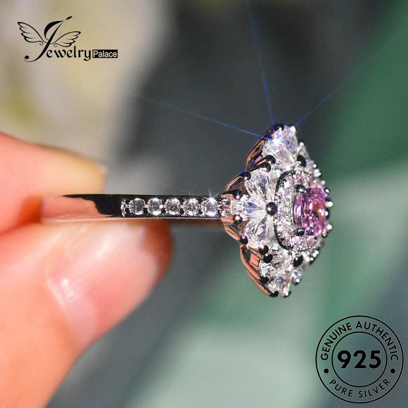 JEWELRYPALACE Original korea Luxury Kawin Shape Murni Silver Perak Asli Nikah Pink 925 Cincin Aksesori Crystal Silver Wanita Diamond Perhiasan Sterling Flower R2470