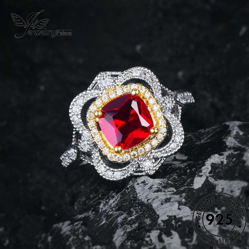 JEWELRYPALACE Gold Vintage Kawin Nikah Perak Cincin Aksesori Asli Engraved Murni Original Silver Wanita Perhiasan Silver 925 Ruby Sterling korea R2545