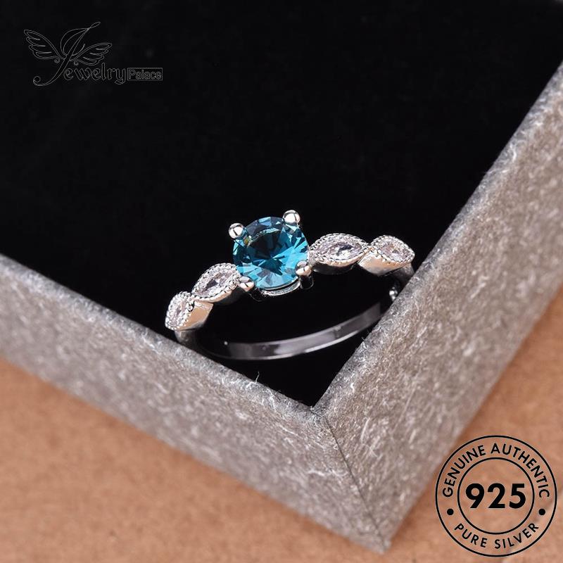 JEWELRYPALACE Silver Wanita Square Nikah Aksesori Perhiasan Exquisite Sterling Aquamarine Murni Asli Kawin Perak korea 925 Original Silver Cincin R2565