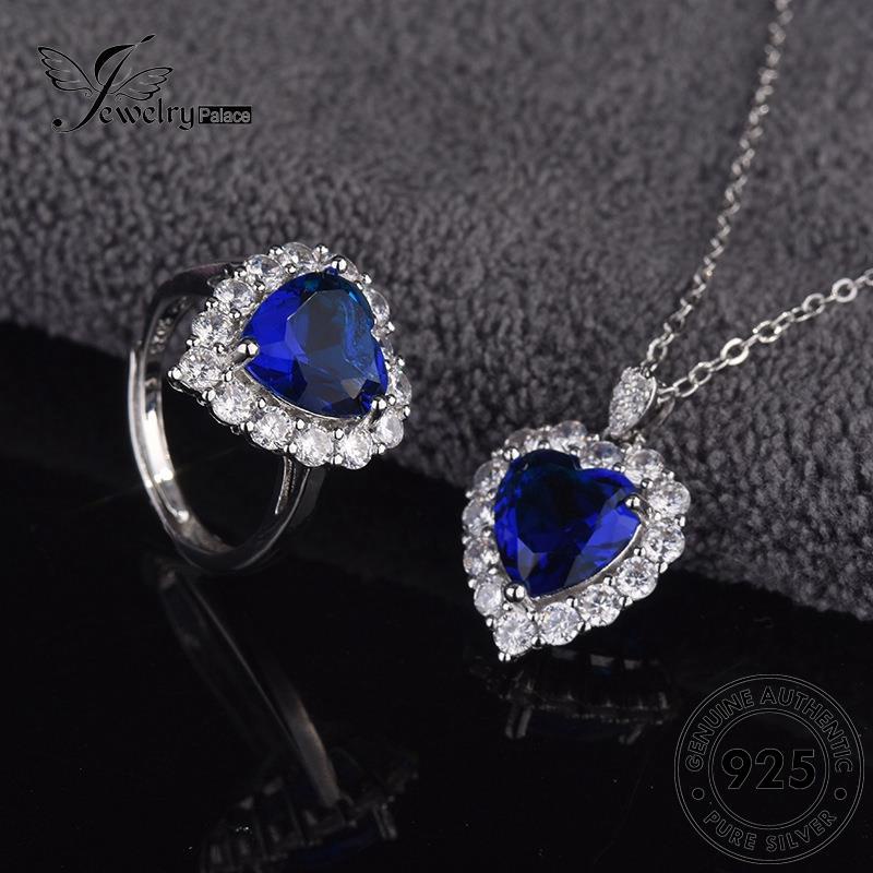 Jewelrypalace Perak Asli Love925 Safir Set Kalung Wanita Kreatif S19