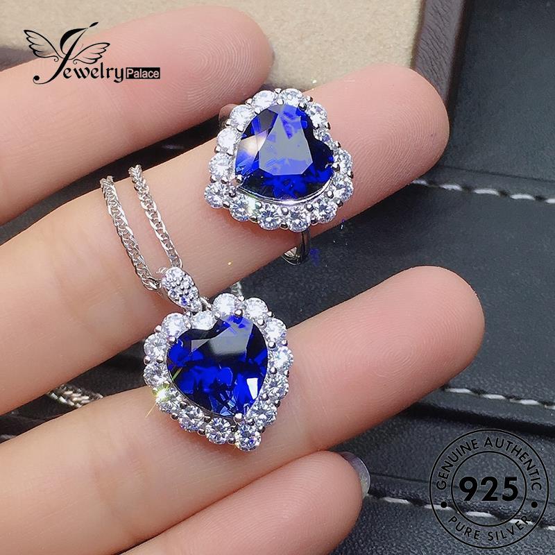 Jewelrypalace Perak Asli Love925 Safir Set Kalung Wanita Kreatif S19