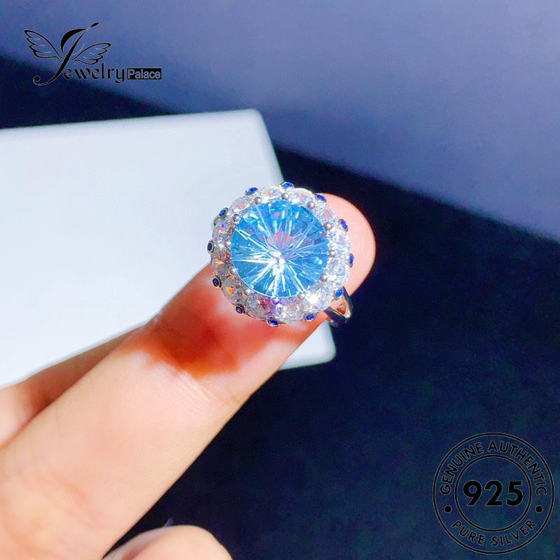 JEWELRYPALACE Circle korea Original Aquamarine Perak Cincin Silver Aksesori Wanita 925 Asli Nikah Murni Simple Kawin Perhiasan Sterling Silver R2529