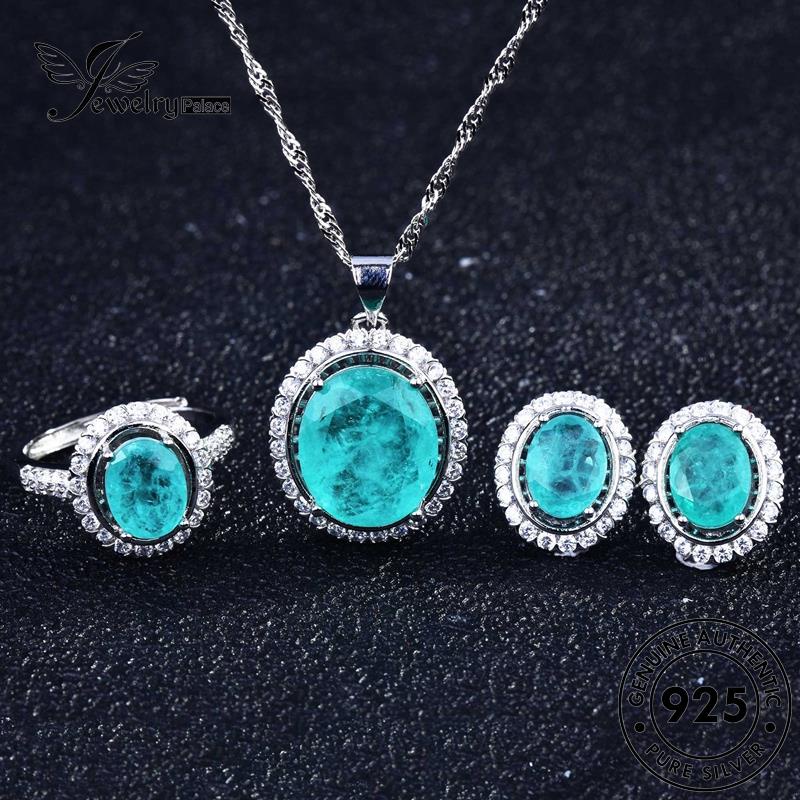 Jewelrypalace Kalung Wanita Asli Mulia925 Aquamarine Set Perak S90