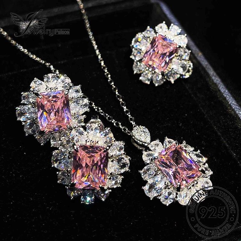 Jewelrypalace Pink Diamond Set Perak Kristal Kreativitas Kalung Wanita Asli925 S105