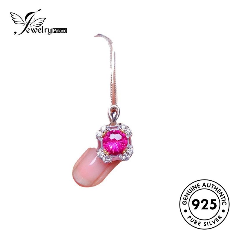 Jewelrypalace Kalung Perak Asli Pink Kristal Temperamen Wanita Berlian925 Set S113