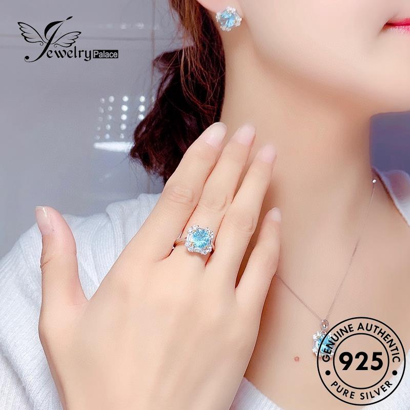 Jewelrypalace Kalung925 Wanita Asli Set Perak Kotak Aquamarine Creative S116