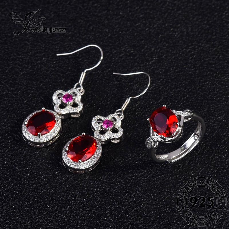 Tempat Perhiasan925 Wanita Silver Ruby Berlian Asli Mewah Set Kalung S146