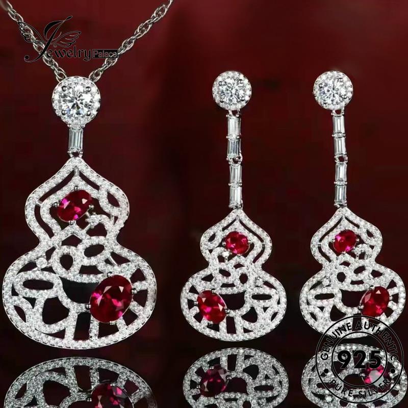 Jewelrypalace Fashion Perak Asli Set Labu Ruby Kalung Wanita925 S194