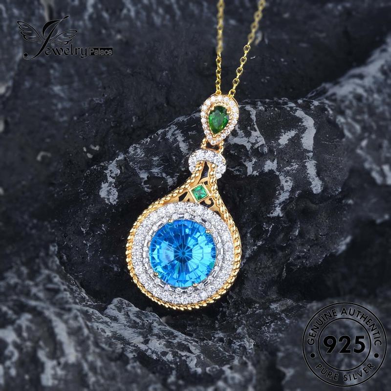 Jewelrypalace Bulat925 Emerald Original Wanita Temperamen Set Kalung Perak S205