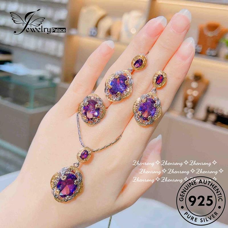 Jewelrypalace Amethyst Wanita Perak Set Kalung Vintage925 Asli S240