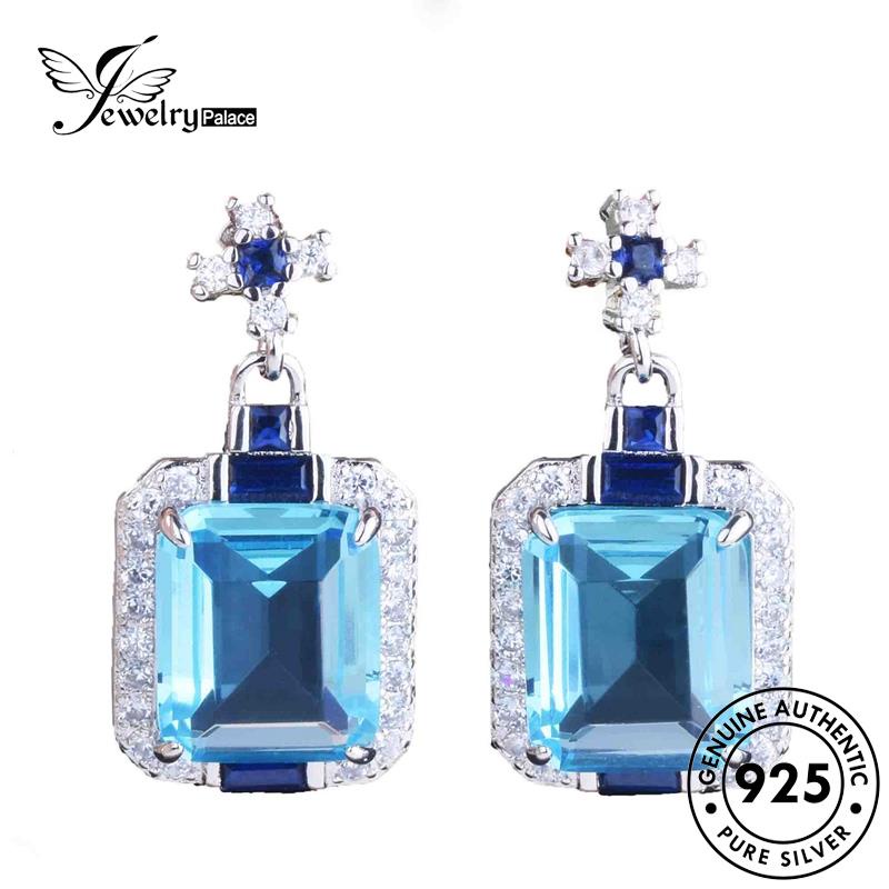 Jewelrypalace Berlian Set Kotak Mewah Asli925 Perak Aquamarine Wanita Kalung S245