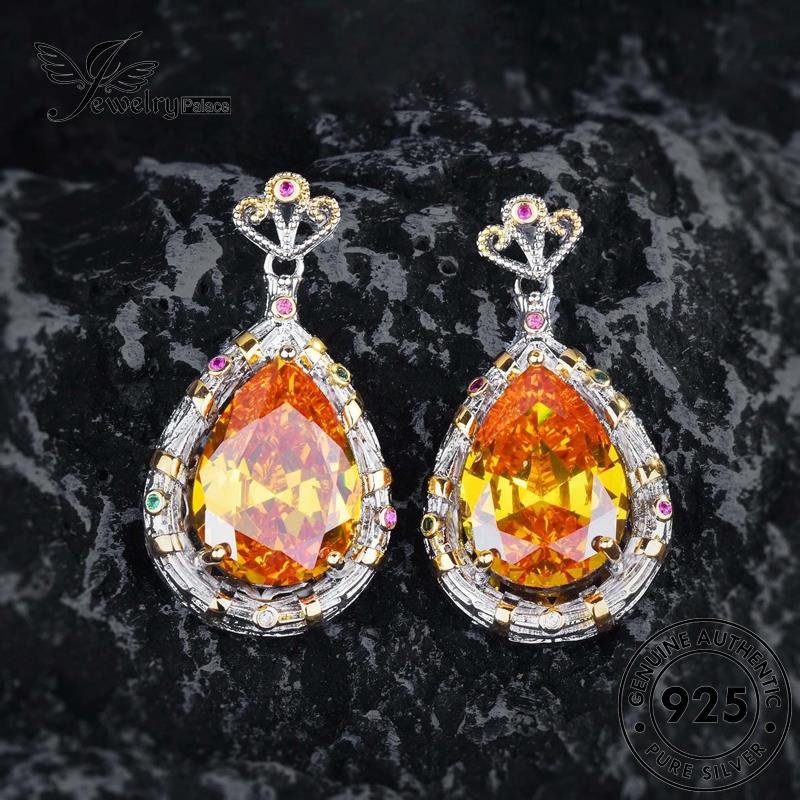 Jewelrypalace Set Retro Wanita Citrine Drop Water Perak Asli925 Kalung S212