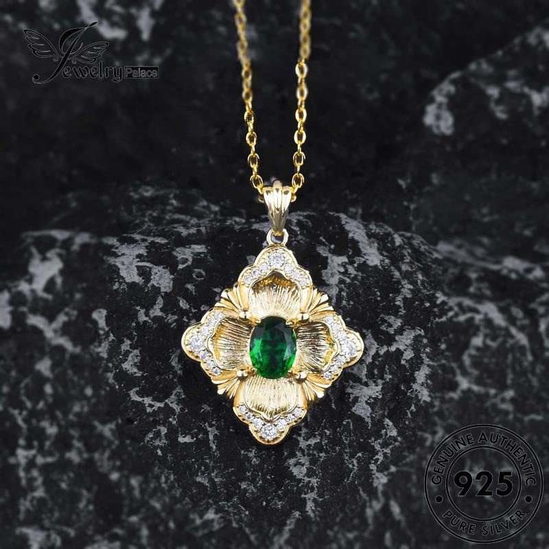 Set Perhiasanpalace Kalung Perak Kotak Retro925 Wanita Asli Emerald S214