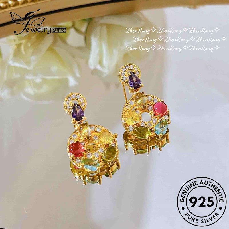 Jewelrypalace Perak925 Retro Rainbow Sapphire Wanita Asli Kalung Set S221