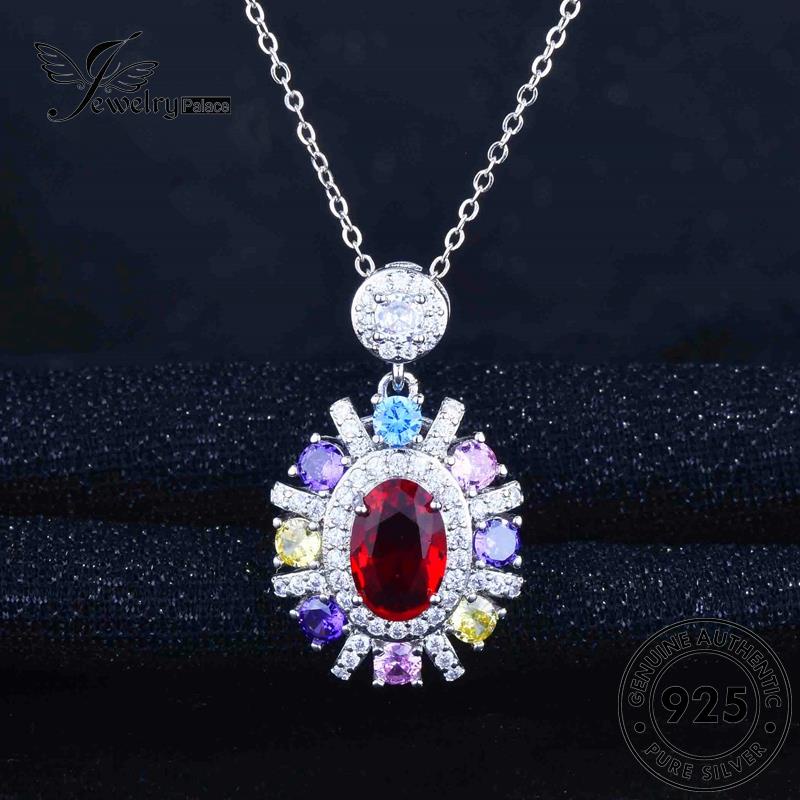 Jewelrypalace Perak Asli Berlian Kristal Pink Set925 Kalung Wanita Mewah S250