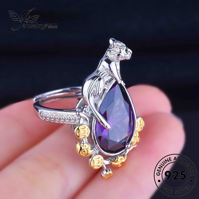 Tempat Perhiasan Wanita Set Kalung Emas Kreatif925 Perak Leopard Asli Amethyst S253