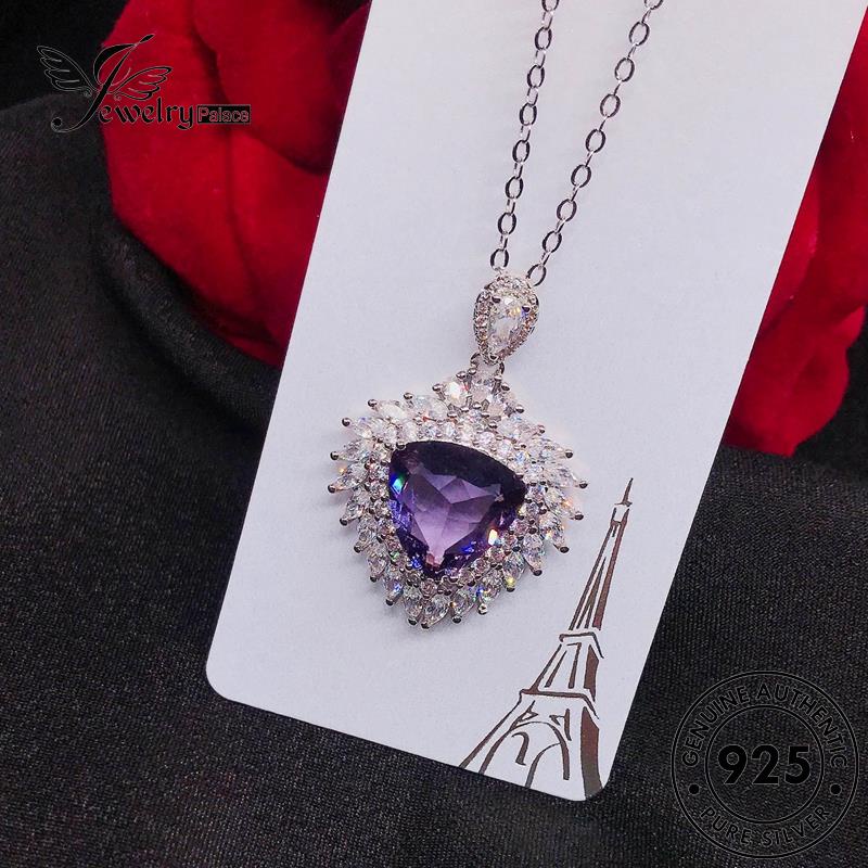 Jewelrypalace Set Perak925 Asli Wanita Love Simple Amethyst Kalung S323