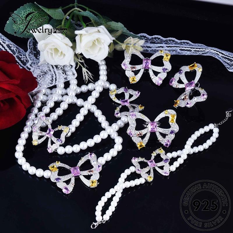 Jewelrypalace Kalung Wanita Lucu Kristal Berlian925 Set Perak Butterfly Pink Asli S356
