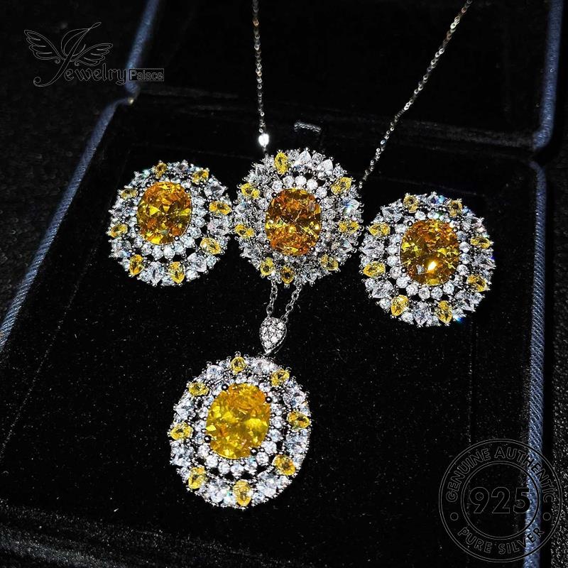 Jewelrypalace Kalung Berlian Citrine Perak Asli Mewah Set925 Wanita S378