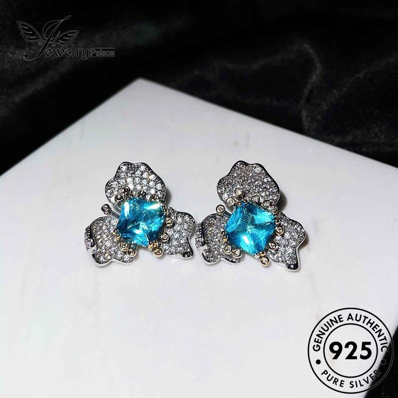 Jewelrypalace Temperamen Asli925 Wanita Perak Kalung Aquamarine Set Bunga S418