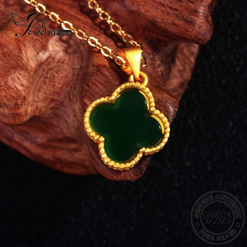 Perhiasantempat Wanita Kalung Clover925 Perak Vintage Emerald Asli Set S384