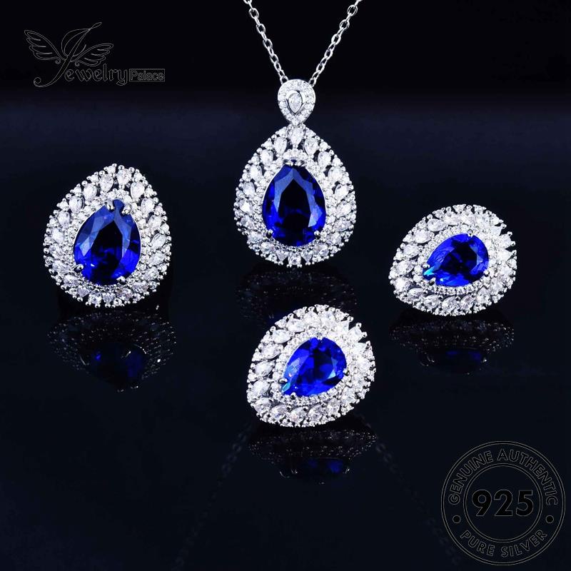 Jewelrypalace Asli Safir Kalung Tetes Perak Air Set Wanita Indah925 S385